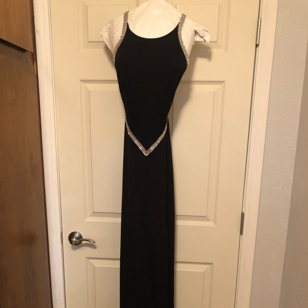 Black Evening Gown with Sequin Cross back